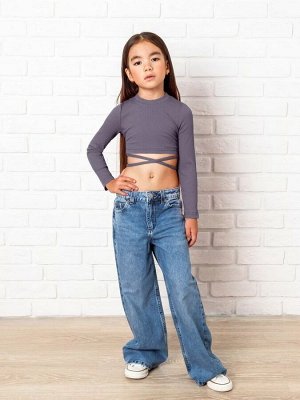 Кофта укороченная  для девочки с длинными рукавами на завязках Amarobaby Generation, фиолетовый, размер 140