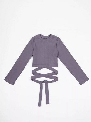 Кофта укороченная  для девочки с длинными рукавами на завязках Amarobaby Generation, фиолетовый, размер 140