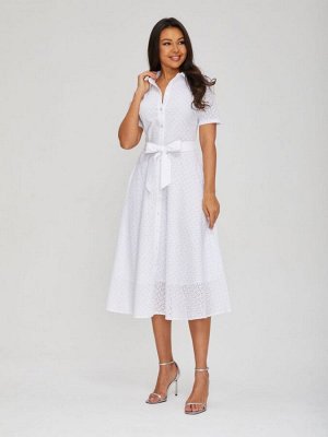 Платье-рубашка женское летнее длина макси короткий рукав хлопок шитье цвет Белый LONG