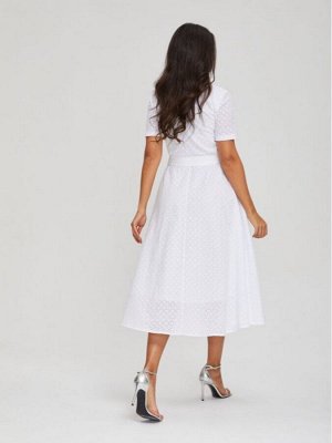Платье-рубашка женское летнее длина макси короткий рукав хлопок шитье цвет Белый LONG