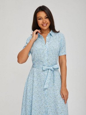Платье-рубашка женское летнее длина макси короткий рукав хлопок цвет Голубой LONG