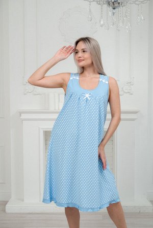 Сорочка ночная женская Василиса голубой горошек