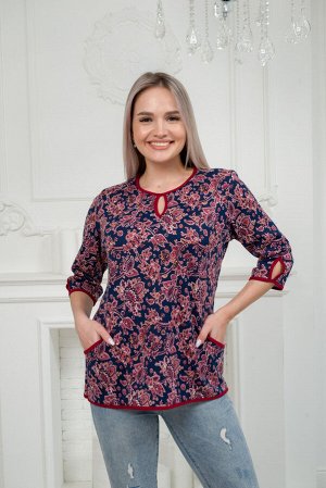Кофта женская из милано Анфиса бордовый узор