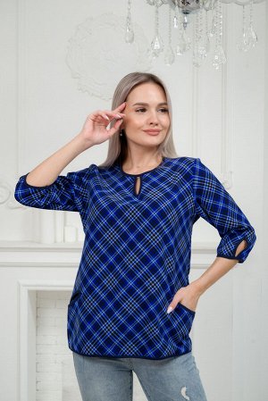 Кофта женская из милано Анфиса синяя клетка
