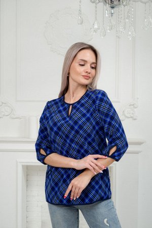 Кофта женская из милано Анфиса синяя клетка