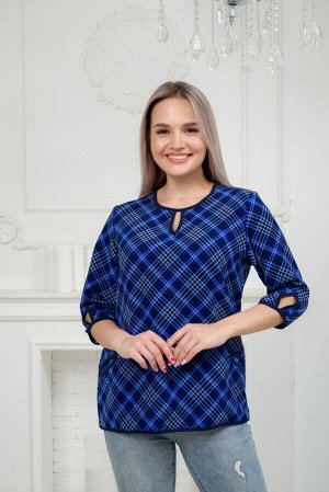 Кофта женская из милано Анфиса синяя клетка