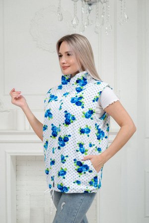Жилет женский из велюра синие цветы