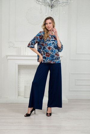 Костюм женский из кофты с рукавом 3/4 и брюк из вискозы Элеонора цветы на сером