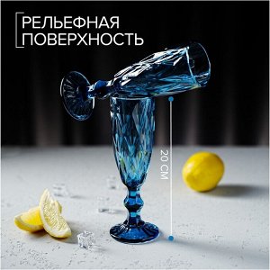 Набор бокалов стеклянных для шампанского Magistro «Круиз», 160 мл, 7x20 см, 2 шт, цвет синий