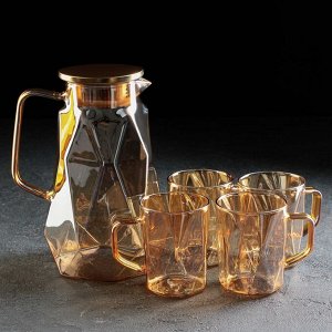 Набор питьевой из стекла Magistro «Голден. Льдинка», 5 предметов: кувшин 1,5 л, 4 кружки 350 мл, цвет золотой