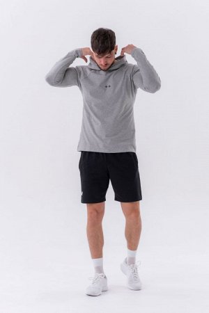 Мужской лонгслив NEBBIA Long-sleeve T-shirt with a hoodie (светло-серый)(330)