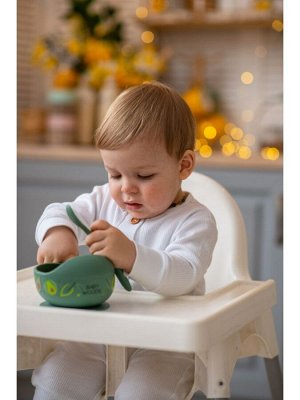 BabyWoods Набор для кормления чаша на присоске с ложкой EXCLUSIVE BABY цвет AVOCADO
