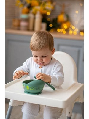 BabyWoods Набор для кормления чаша на присоске с ложкой EXCLUSIVE BABY цвет AVOCADO
