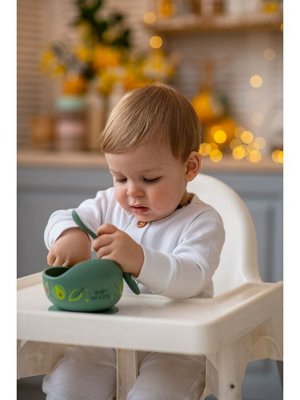 Набор для кормления чаша на присоске с ложкой EXCLUSIVE BABY цвет AVOCADO