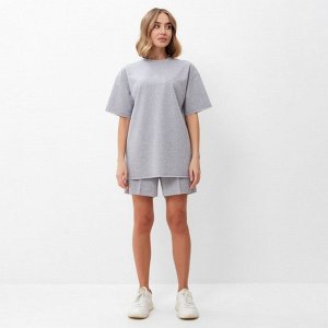 Комплект женский (футболка, шорты) MINAKU: Casual Collection, светло-серый