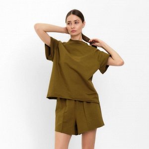 Комплект женский (майка, шорты) MINAKU: Casual Collection, хаки