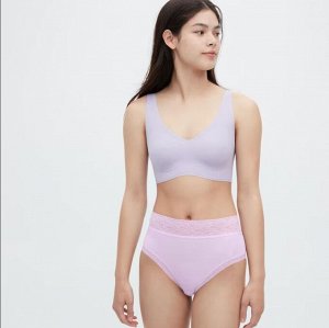 UNIQLO - завышенные однотонные хлопковые трусики с кружевом  - 30 NATURAL