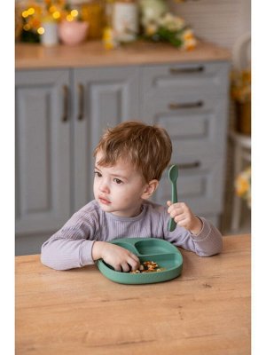 Секционная детская силиконовая тарелка на присоске цвет Нефрит