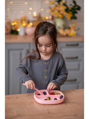 Секционная детская силиконовая тарелка на присоске цвет Светло-розовый