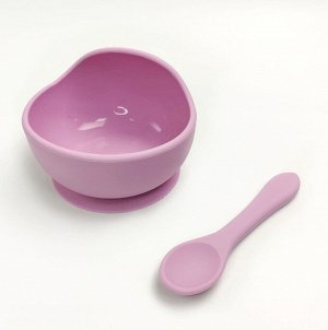 BabyWoods Набор для кормления малыша тарелка силиконовая на присоске с ложкой цвет PALE PINK
