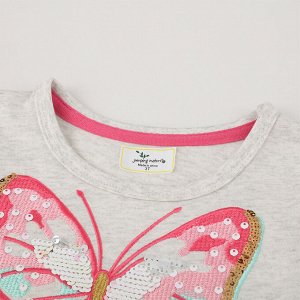 Детское платье с коротким рукавом, принт "бабочка из пайеток", цвет серый/радужный