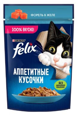 Felix Аппетитные кусочки влажный корм для кошек Форель в желе 75гр пауч