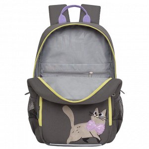 Рюкзак школьный с карманом для ноутбука 13", анатомической спинкой, для девочки, школьный девочке, серый с кошкой