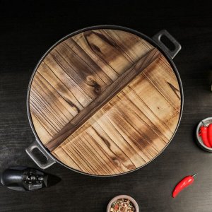 Сковорода-ВОК чугунная Magma «Хемминг», 31?8 см, с деревянной крышкой