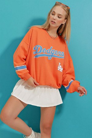 Женская оранжевая полосатая толстовка с круглым вырезом и принтом Dodgers ALC-X8960
