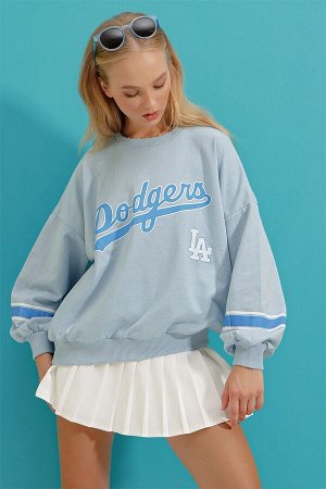 Женская голубая толстовка в полоску с круглым вырезом и принтом Dodgers ALC-X8960