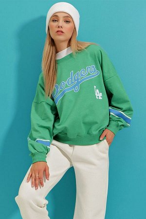Женская зеленая полосатая толстовка с круглым вырезом и принтом Dodgers ALC-X8960
