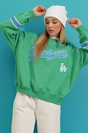 Женская зеленая полосатая толстовка с круглым вырезом и принтом Dodgers ALC-X8960
