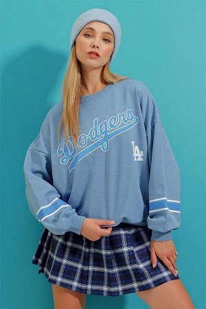 Женская голубая полосатая толстовка с круглым вырезом и принтом Dodgers ALC-X8960