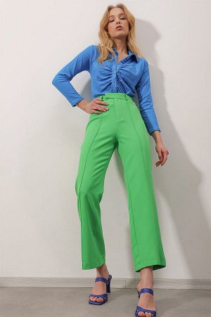Женские зеленые тканые брюки с отстрочкой спереди и воротником ALC-X9838