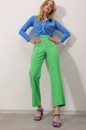 Женские зеленые тканые брюки с отстрочкой спереди и воротником ALC-X9838