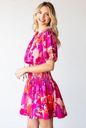 VitoRicci Розовое платье-мини с цветочным принтом и рукавом &quot;фонарик&quot;