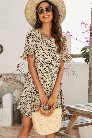 Бежевое платье свободного кроя с леопардовым принтом