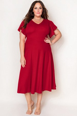 Красное платье плюс сайз с развевающимся рукавом и V-образным вырезом
