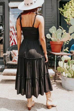 VitoRicci Черное многоярусное платье на бретельках из трикотажа