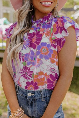 Фиолетовая блуза с цветочным принтом