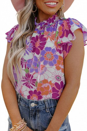 Фиолетовая блуза с цветочным принтом