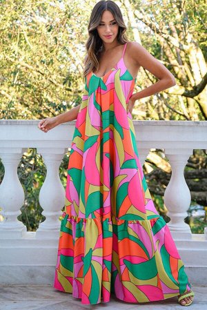 VitoRicci Цветное платье-макси в стиле бохо на бретелях с геометрическим принтом