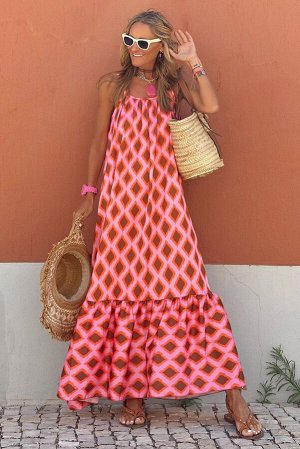 VitoRicci Розовое платье-макси на бретелях с геометрическим принтом