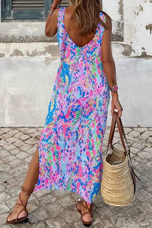 Фиолетовое платье-майка с абстрактным принтом