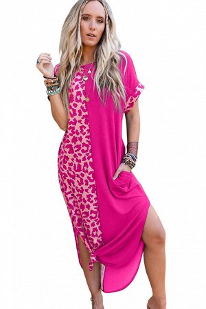 VitoRicci Розовое леопардовое платье-макси в стиле колорблок