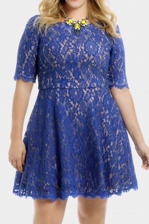 Синее гипюровое мини-платье с коротким рукавом
