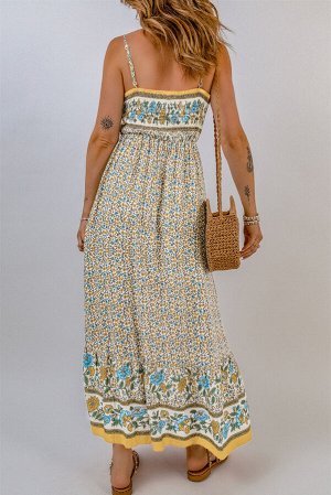 VitoRicci Бежевое платье с цветочным принтом на тонких бретелях