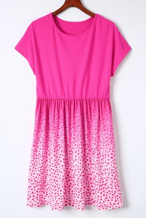 Розовое леопардовое повседневное платье с коротким рукавом