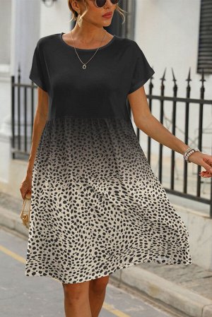 Черное леопардовое повседневное платье с коротким рукавом