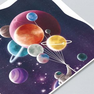 Наклейка пластик интерьерная цветная "Космонавт с планетами-шарами" 30х45 см